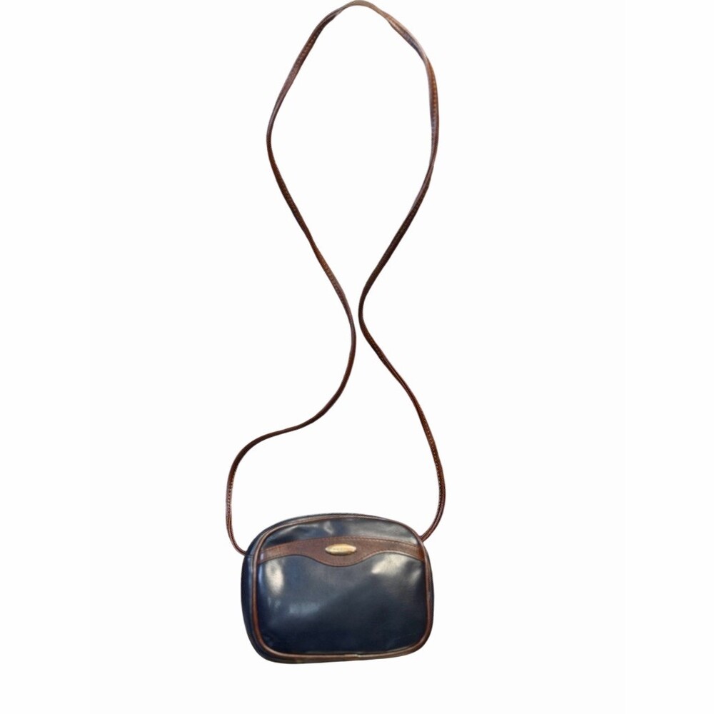 Vintage Liz Claiborne Crossbody Bag Navy Blue With Brown Trim